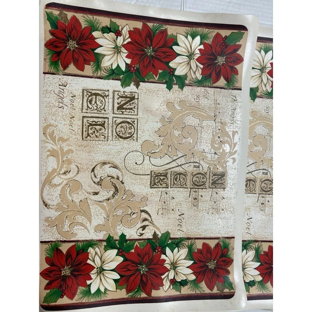 Holiday Time Christmas Poinsettia Vinyl Placemats Set of 4 13x18 Noel